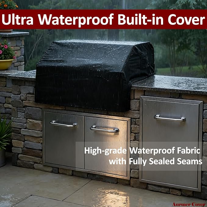 Built-in Grill Cover for Blaze 40 Inch 5-Burner Gas Grill, 600D Premium Built in Barbecue Grill Top Cover with Straps, Outdoor Kitchen Grill Head Cover, 42" x 28"x 24"