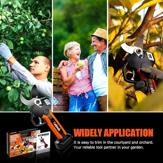 Cordless Electric Pruning Shears 40MM, Kebtek Professional Pruning Shears Battery Powered 21V Brushless Motor 2Pack 2AH Rechargeable Battery-LCD Display Screen (KT940)