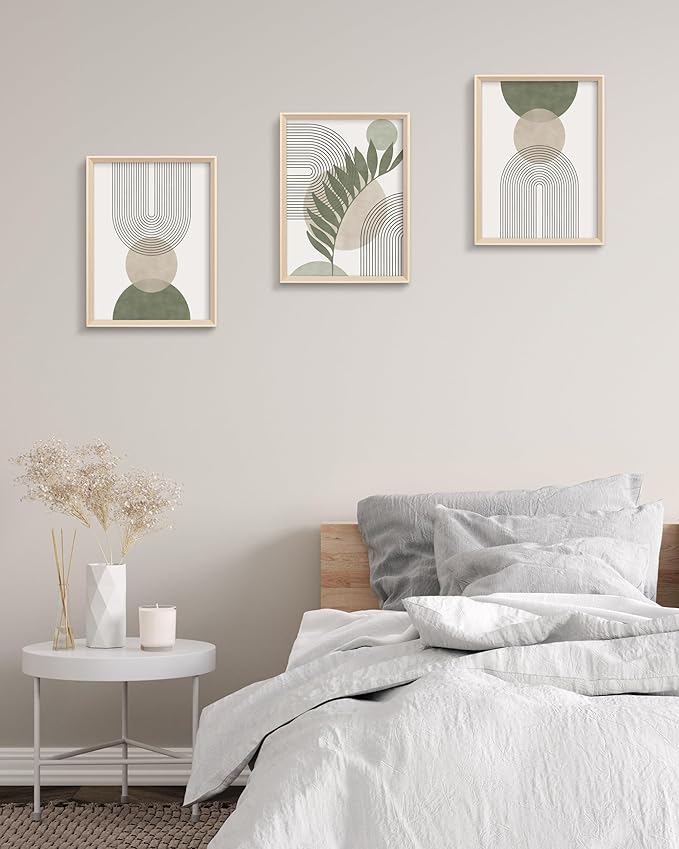 HesenDot Boho Sage Green Framed Wall Art, 12x16in High Framed Design Canvas