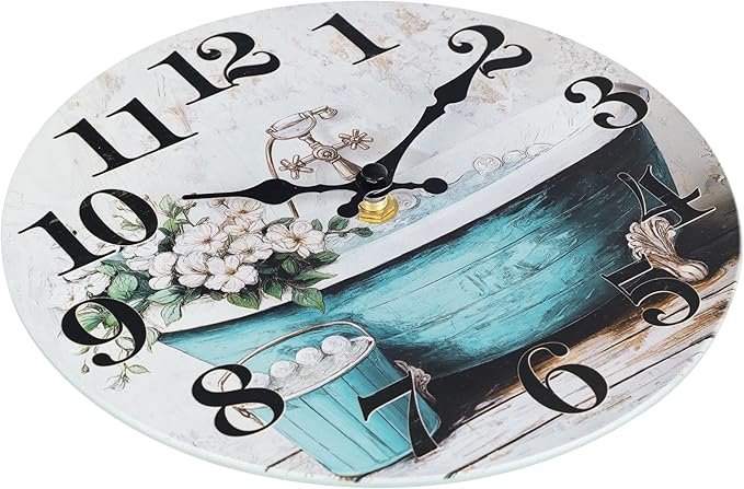 Decorative Bathroom Wall Clock, Rustic Style Waterproof Glass Wall Clock