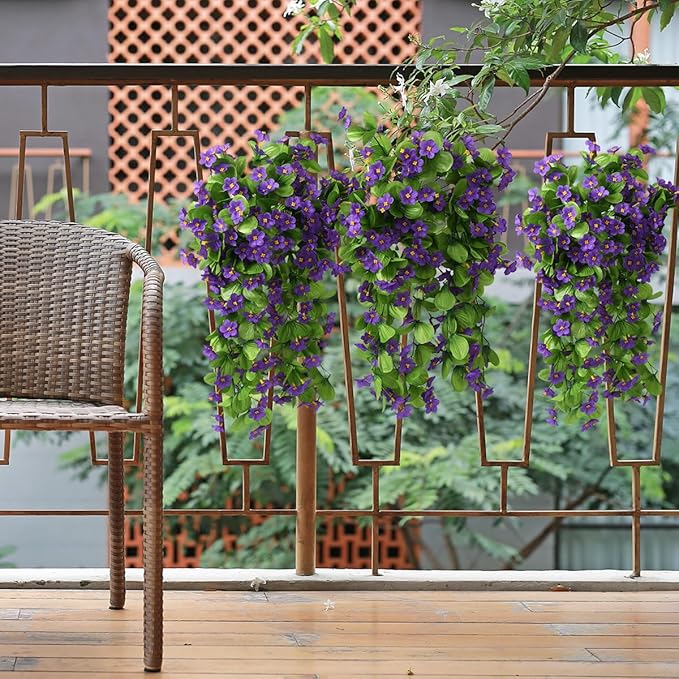 ZFProcess 2PCS Artificial Hanging Flowers, Fake Hanging Plants Violet Vines UV