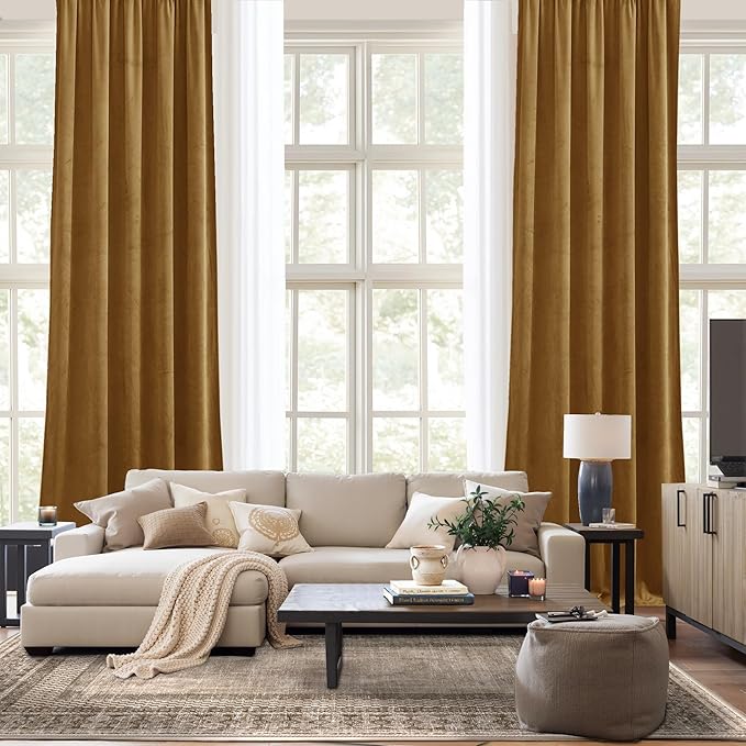 NICETOWN Gold Brown Velvet Curtains, Luxury and Soft Thermal Insulated Velvet