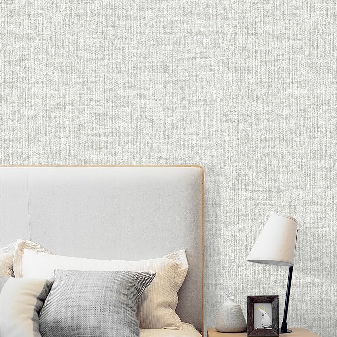 Grey Grasscloth Peel and Stick Wallpaper, Textured Vintage Contact Paper