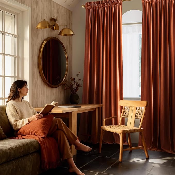 NICETOWN Orange Velvet Curtains 84 inch Long