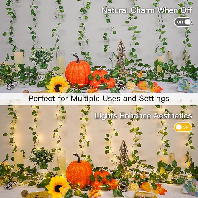 suddus Vines with Lights, 200 LED Fairy Lights with Vines, Pothos Curtain
