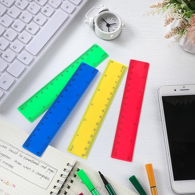 32 Pack 6 Inch Mini Rulers Bulk Plastic Small Rulers with Inches and Centimeters, Drafting Measuring Tool Set for Classroom Kids Student School Office Supplies(6 Inch,Yellow, Green, Blue, Red)