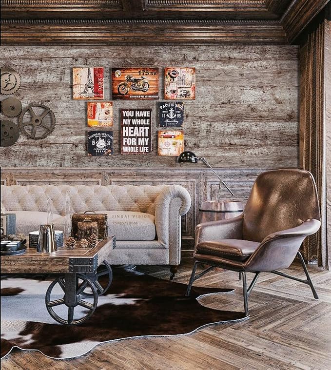 Dimoon Wallpaper 118"x17.7" Wood Peel and Stick Wallpaper Thicken Dark Grey