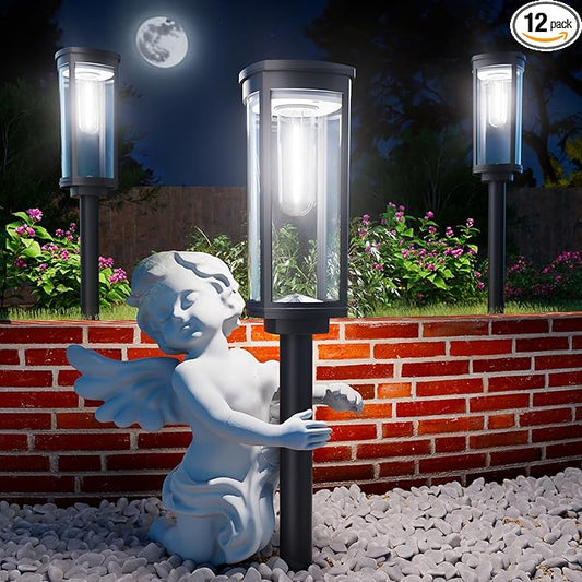 ALFIOT Solar Pathway Lights Outdoor, Bright Solar Lights Outdoor, IP65 Waterproof Landscape Lighting for Yard Patio Walkway Driveway Pathway (Cool White (Cylinder), 12 Pack)