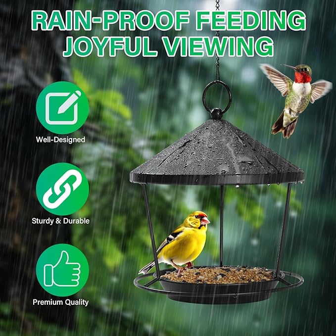 Bird Feeder for Outdoor Hanging,Hanging Bird Feeder with Roof,Elegant Garden Sculpture with Multi-Use Bird Bath and Feeder with Chain and Hook,Creative Decor for Patio Balcony Yard Home (M)