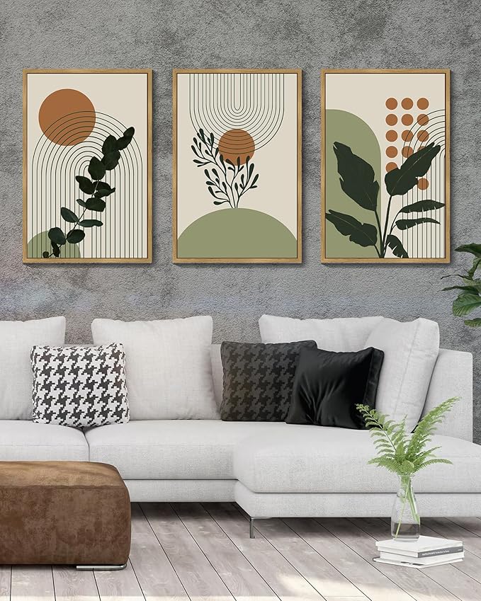 PHOPAGO Boho Plant Wall Art Green Botanical Bohemain Framed Wall Printing
