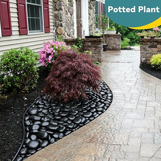 20lbs Black Rocks for Planters, 3-4 Inch Decorative Rocks for Potted Plants, Polished Garden Stones for Outdoor Landscaping, Walkways, Yard, River Rocks for Flower Pots, Vase