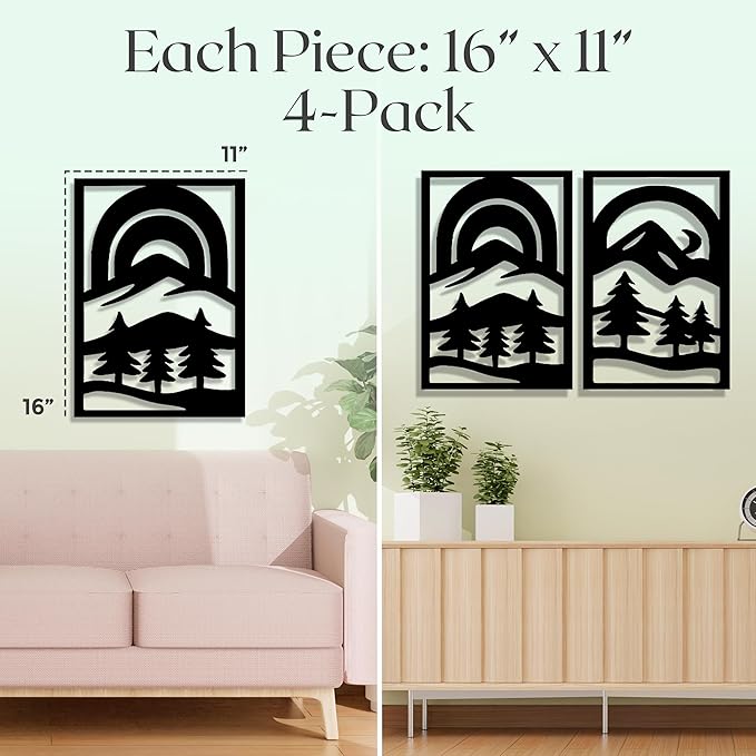 GALLERY GRACE Metal Wall Art Decor – 11" x 16" Set of 4 Abstract Landscape