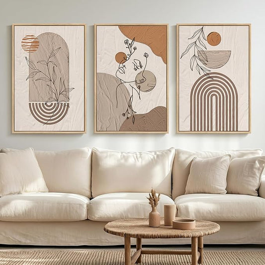 Large Framed Earth Tone Boho Abstract Wall Art