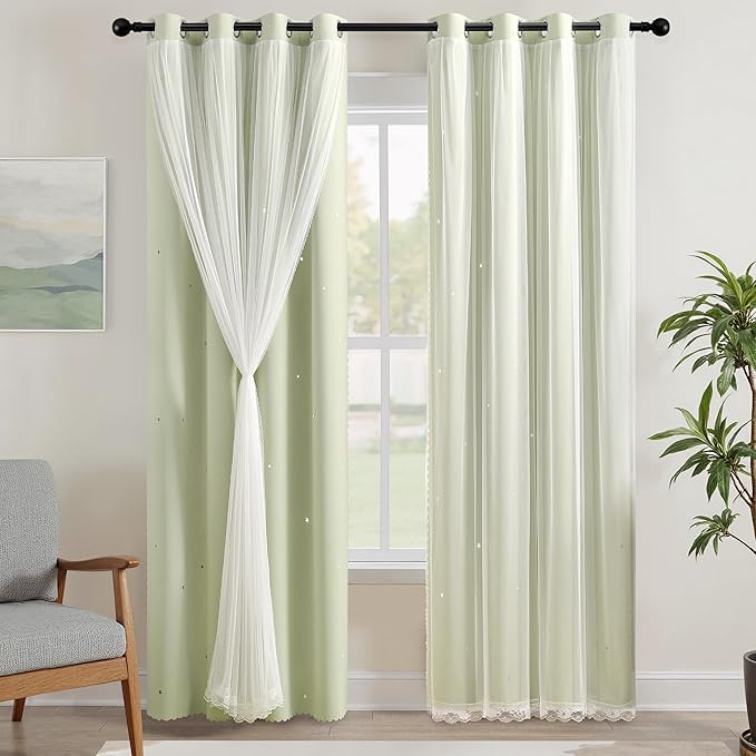 XiDi Green Curtains for Bedroom, Girls Room Blackout Curtains, Kids Room