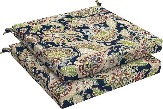 LVTXIII Outdoor Seat Cushions Set of 2 Square Chair Cushions with Ties, Patio Chair Pads for Home Office and Patio Garden Furniture Decoration 19"x19"x2", ‌Paisley Sapphire Blue