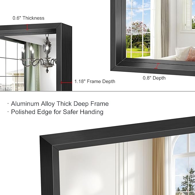 Black Framed Mirror 24"x40", Brushed Black Bathroom Mirrors
