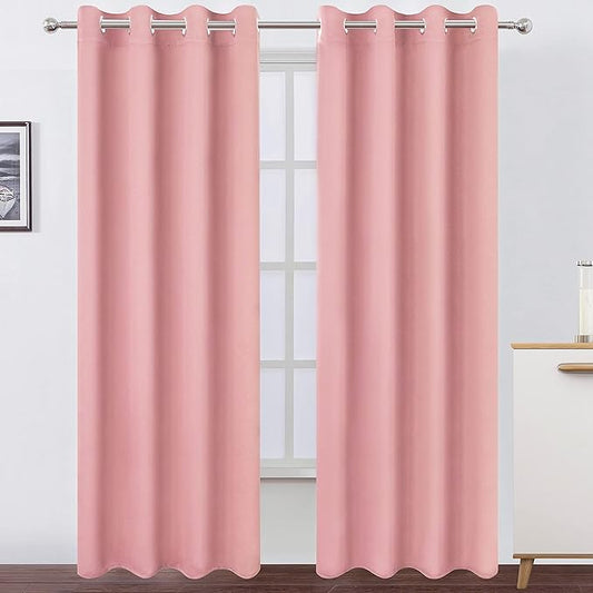 LEMOMO Blackout Curtains 66 x 84 inch/Pink Curtains Set of 2 Panels/Thermal