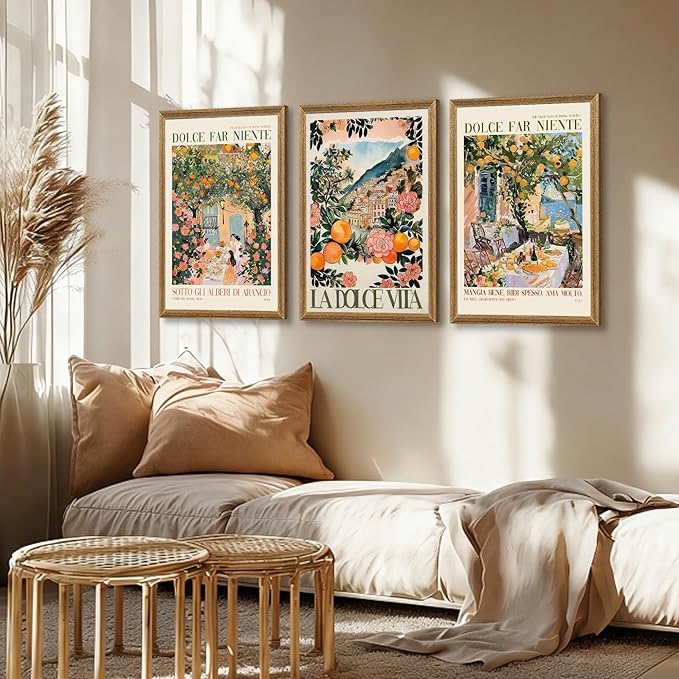 SYWENNOI 3 Pieces Wood Framed Italy Scenes Canvas Wall Art, Tuscan Wall Decor