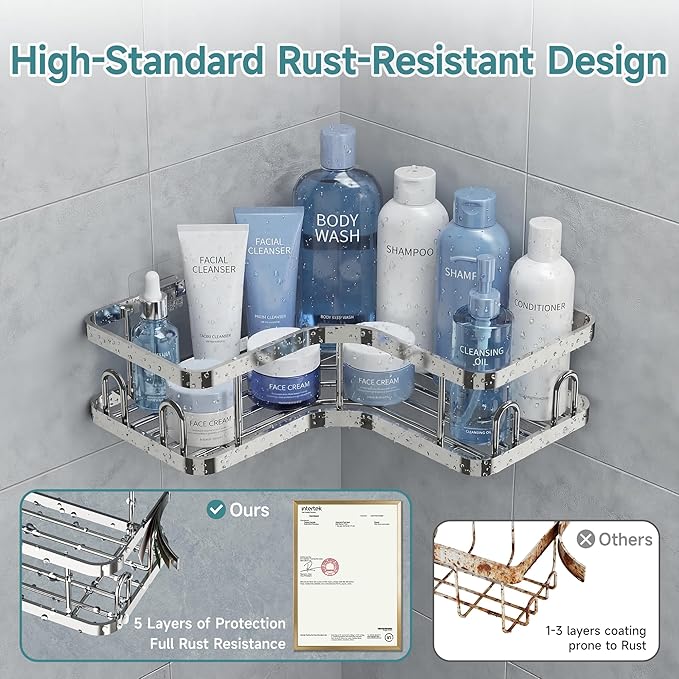 Veken Corner Shower Caddy 5-Pack, Advanced Rustproof Design, No Drilling