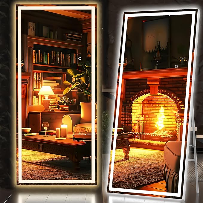 Hasipu Full Length Mirror with Lights, Full Body Dressing Hanging Mounted Mirror
