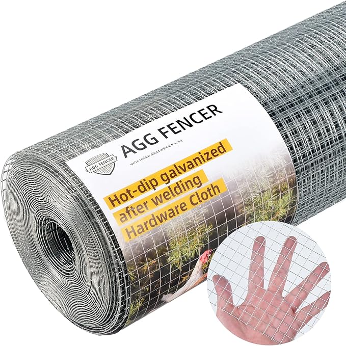 36inch x 50ft Hardware Cloth 1/2 inch Chicken Wire Fencing 19Ga, Hot Dipped Galvanized After Welding Garden Plant Supports Welded Metal Chicken Wire Fence, Poultry Animal Netting Cage Screen