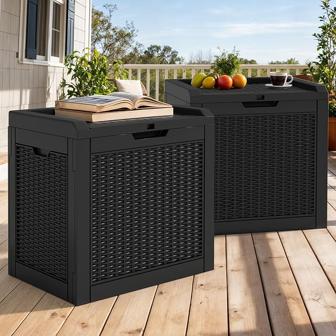 YITAHOME 32 Gallon Outdoor Storage Box, 2-Pack Water Resistant Resin Deck Box, Indoor Outdoor Lockable Storage Container for Patio, Garden, Cushions, Tools, Equipment (Black)