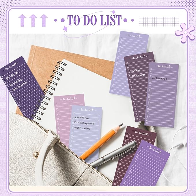 Censen 10 Pack 500 Sheets To Do List Notes Daily Checklist Notepads with 50 Sheets Each Undated Color Memo Pad Block Shopping List Pad Weekly Plan Notepad Organizer Planners(Gradient Purple,Lined)