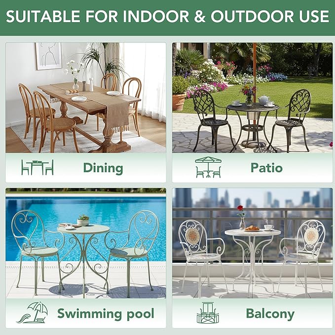 Summsun Outdoor Bistro Chair Cushions Set of 2, 15" D x 3" H Round Chair Cushions Waterproof and Fade Resistant Chair Cushion Pads with Non-Slip Ties and Removable Covers for Garden, Teal