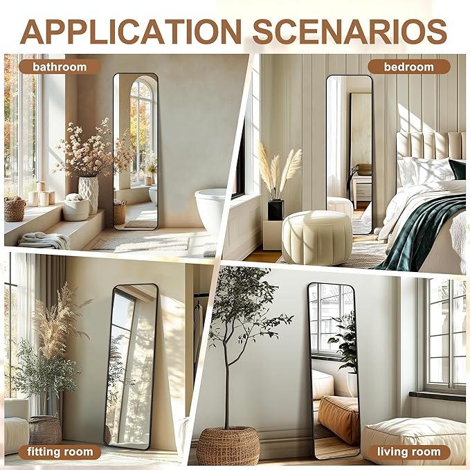 Delma Full Length Mirror, Wall Mounted, Freestanding or Leaning, Rounded