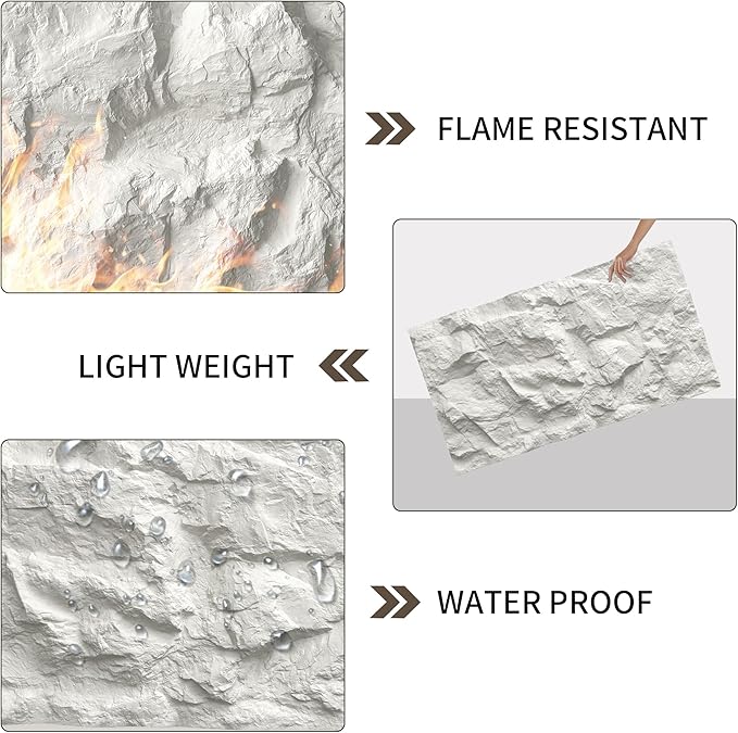 3D Faux Stone Wall Panels, Lightweight & Waterproof Accent Marble Rock Skin