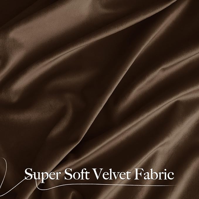NICETOWN Brown Velvet Blackout Curtains 96 inches Long, Room Darkening Home