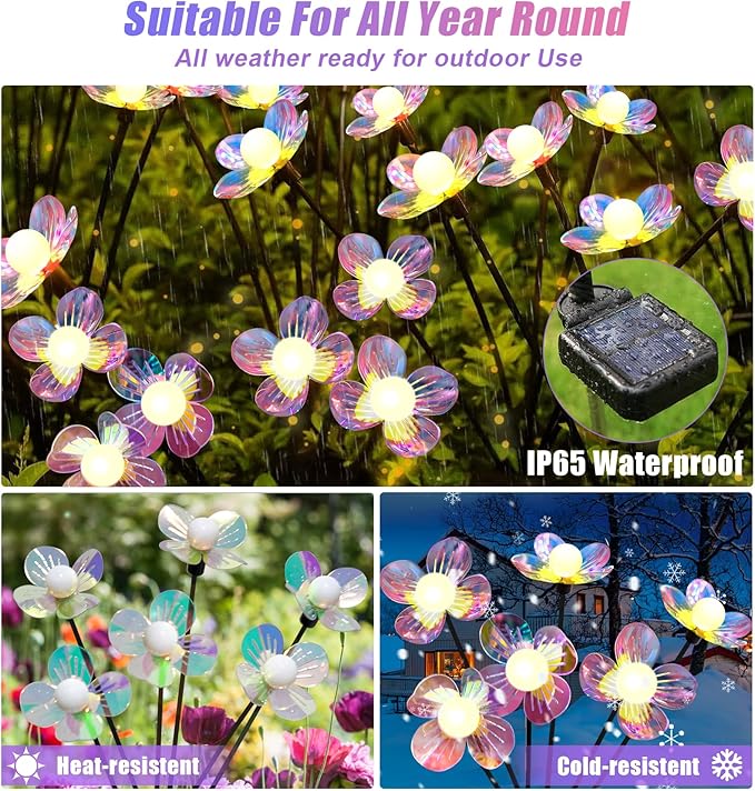 NBQQ Solar Garden Lights Outdoor, Swaying Light Waterproof Solar Lights Outdoor for Yard Pathway Patio, Swaying Lawn Decor as Gardening Gifts for Women Holiday (Warm White-Flowers, 4 Pack)