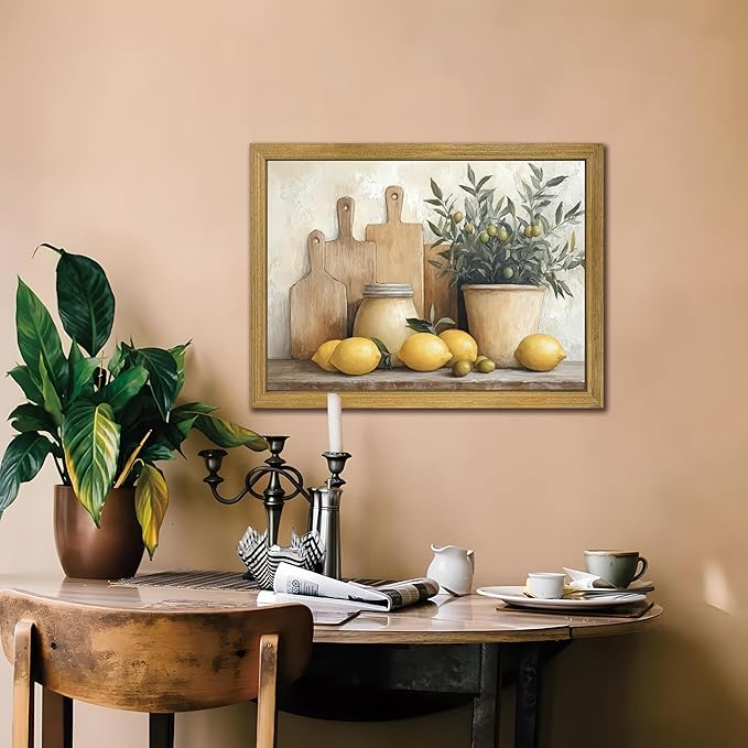 Wood Framed Vintage Kitchen Wall Art, Rustic Farmhouse Artwork Canvas Posters