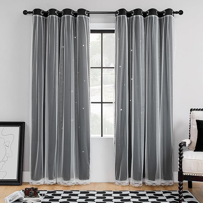 XiDi Blackout Drapes for Bedroom Windows, Unicorn Curtains for Kids Room