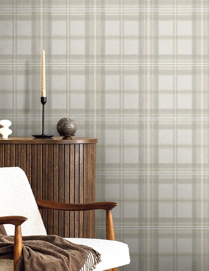NextWall Harry & Grace Herringbone Plaid Premium Matte Non-Woven Peel and Stick