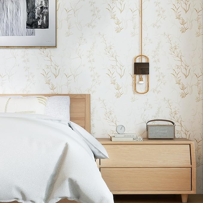 Timeet Botanical Floral Peel and Stick Wallpaper Beige Wildflower Self Adhesive