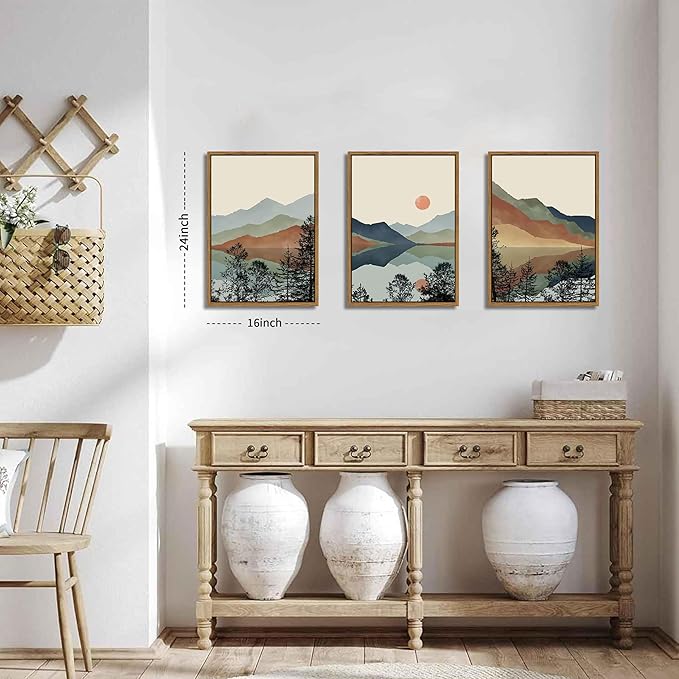AKWISH Mountain Canvas Wall Art Set of 3, Boho Watercolor Poster Prints
