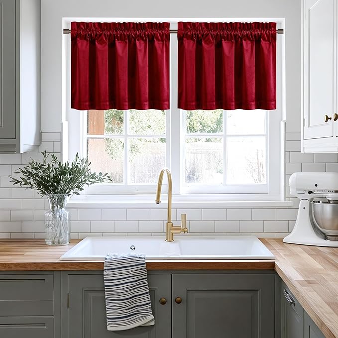 NICETOWN Red Velvet Valance Curtains