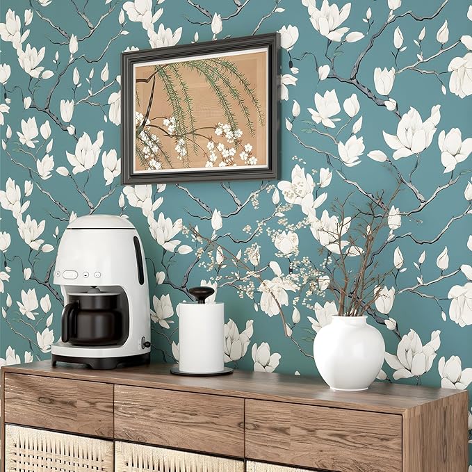Laatse Vintage Floral Wallpaper Peel and Stick Blue Floral Contact Paper