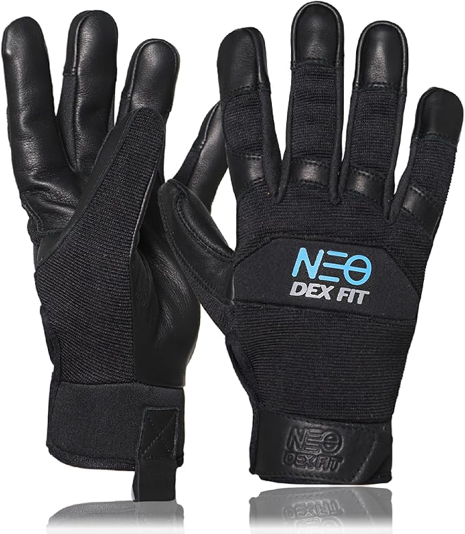 DEX FIT MG210 Lite Mechanic Work Gloves, Water-Resistant Cowhide Leather Palm, Lightweight 3D Fit, Breathable Utility Gloves for Auto Repair, DIY, Driving; Black/Black L 1 Pair