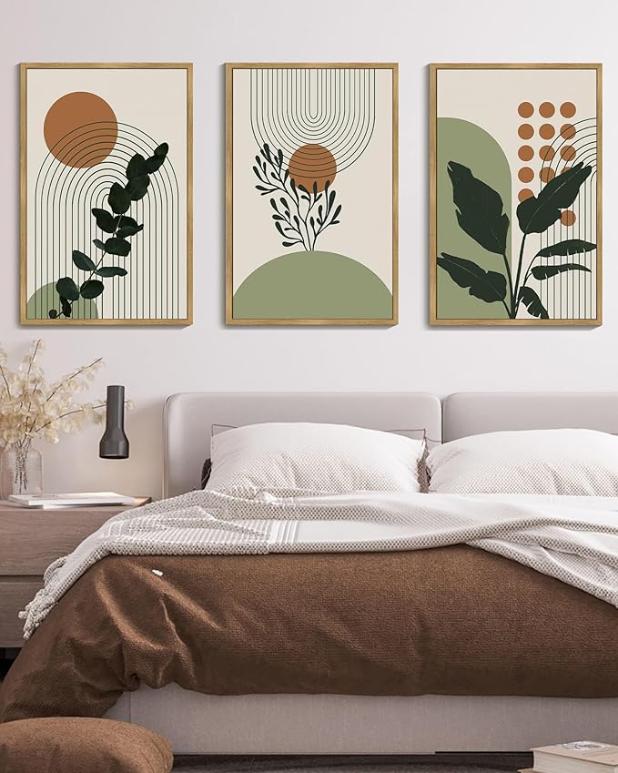 PHOPAGO Boho Plant Wall Art Green Botanical Bohemain Framed Wall Printing