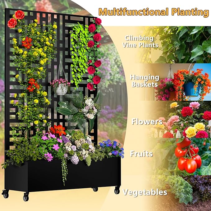 MTART Metal Planter Box with Trellis, 72.1"x47.2"x16" Outdoor Galvanized Raised