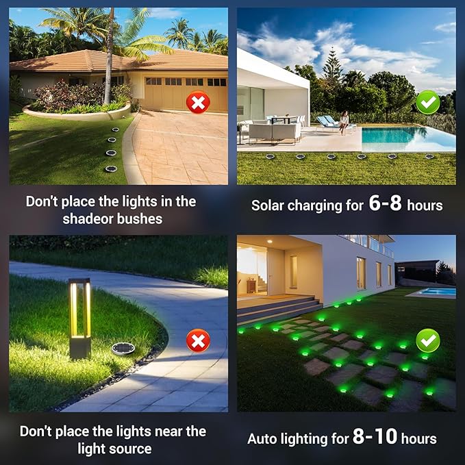 Peasur Solar Ground Lights Outdoor, 12 Pack Flat Solar Powered Disc Lights, IP68 Waterproof, Anti-Rust, Landscape Lighting for Pathway Garden Yard Lawn Walkway Landscape Driveway, Green