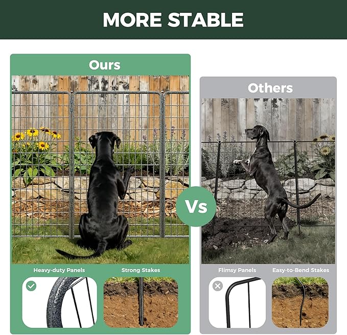 FXW Garden Fence Outdoor for the Yard – 50in(H) x 41.7ft(L) Heavy Duty Metal Animal Barrier for Dog, No Dig Decorative Dog Fence, 16 Panels, Silver