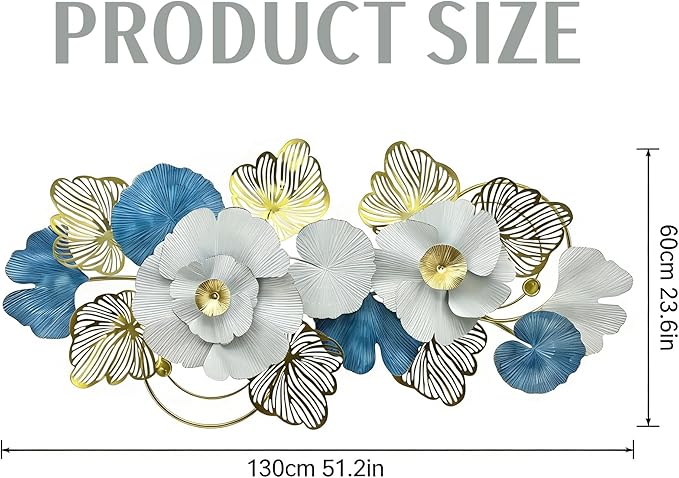 Roivikis Large Metal Wall Art for Living Room, Extra Large Metal Wall Decor, 3D Lotus Abstract Flower Modern Leaves Wall Decoration, for Indoor Outdoor Bedroom, Entryway