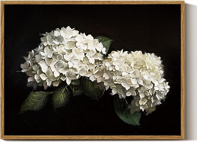 InSimSea Framed Canvas Prints Art Vintage Decor, Flower Moody Hydrangea Still Life Painting Room Decor Aesthetic, Farmhouse Art, Botanical Floral Wall Pictures for Bedroom Kitchen Shelf, 12x16inch