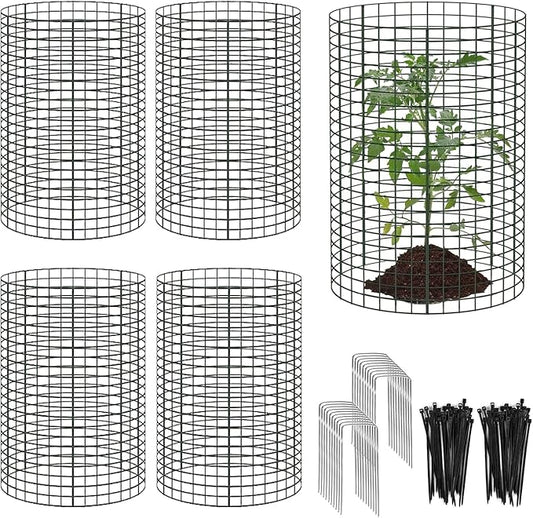 15 Pcs Large Wire Plant Protector from Animals, 5 Sets 24" H X 12" Dia Metal Plant Cage Chicken Wire Cloche Pack with Ground Stakes and Nylon Tie to Keep Animals Out, Garden Protection Bunny Barricade