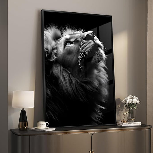Framed Black and Gray Modern Wall Art, Contemporary Animal Portrait Prints
