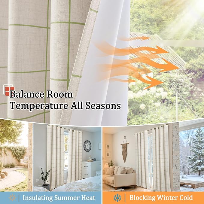 Lajode Sage Green Linen Blackout Curtains