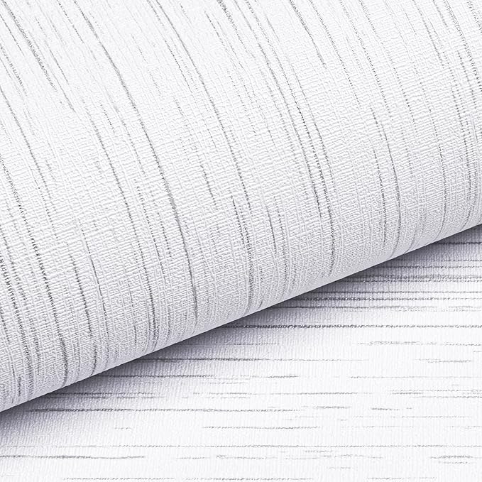 Livelynine 15.8x197 Peel and Stick Grasscloth Wallpaper White Textured Wall